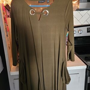Nina Leonard Olive Green Dress